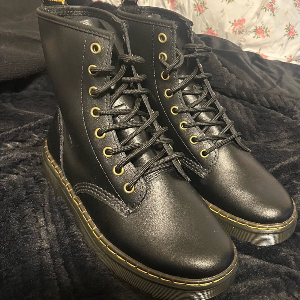 Dr. Martens Black Combat Boots with Leather Finish